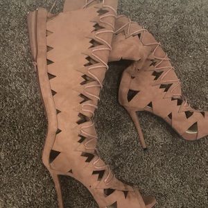 Tan over the knee heels